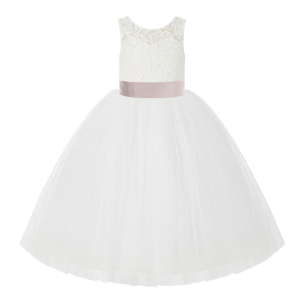 V-Back Ivory Lace Tulle Flower Girl Dress with Bow Sash Toddlers Baptism Mini Bridal Gown 212noFT(4)