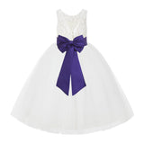 V-Back Ivory Lace Tulle Flower Girl Dress with Bow Sash Toddlers Baptism Mini Bridal Gown 212noFT(3)