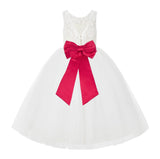 V-Back Ivory Lace Tulle Flower Girl Dress with Bow Sash Toddlers Baptism Mini Bridal Gown 212noFT(3)