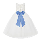 V-Back Ivory Lace Tulle Flower Girl Dress with Bow Sash Toddlers Baptism Mini Bridal Gown 212noFT(3)