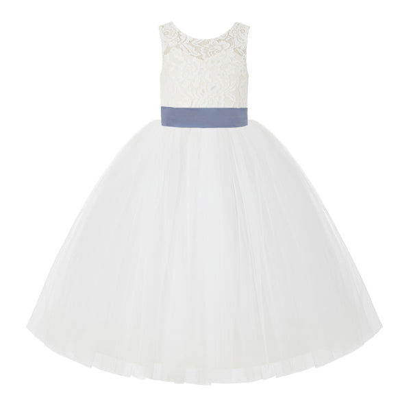 V-Back Ivory Lace Tulle Flower Girl Dress with Bow Sash Toddlers Baptism Mini Bridal Gown 212noFT(5)