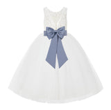 V-Back Ivory Lace Tulle Flower Girl Dress with Bow Sash Toddlers Baptism Mini Bridal Gown 212noFT(5)