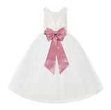 V-Back Ivory Lace Tulle Flower Girl Dress with Bow Sash Toddlers Baptism Mini Bridal Gown 212noFT(5)