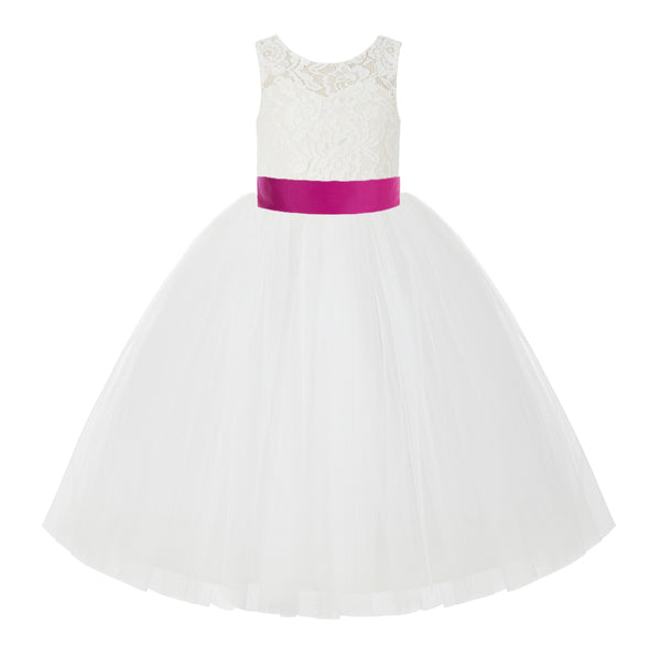 V-Back Ivory Lace Tulle Flower Girl Dress with Bow Sash Toddlers Baptism Mini Bridal Gown 212noFT(5)