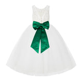 V-Back Ivory Lace Tulle Flower Girl Dress with Bow Sash Toddlers Baptism Mini Bridal Gown 212noFT(5)