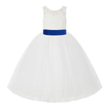 V-Back Ivory Lace Tulle Flower Girl Dress with Bow Sash Toddlers Baptism Mini Bridal Gown 212noFT(5)