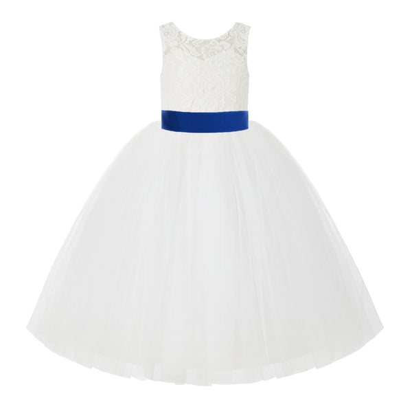 V-Back Ivory Lace Tulle Flower Girl Dress with Bow Sash Toddlers Baptism Mini Bridal Gown 212noFT(5)