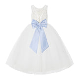 V-Back Ivory Lace Tulle Flower Girl Dress with Bow Sash Toddlers Baptism Mini Bridal Gown 212noFT(5)