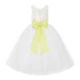 V-Back Ivory Lace Tulle Flower Girl Dress with Bow Sash Toddlers Baptism Mini Bridal Gown 212noFT(4)