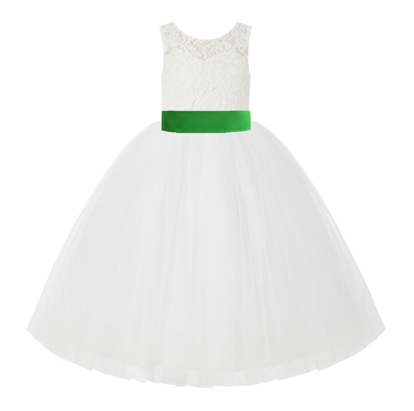 V-Back Ivory Lace Tulle Flower Girl Dress with Bow Sash Toddlers Baptism Mini Bridal Gown 212noFT(3)