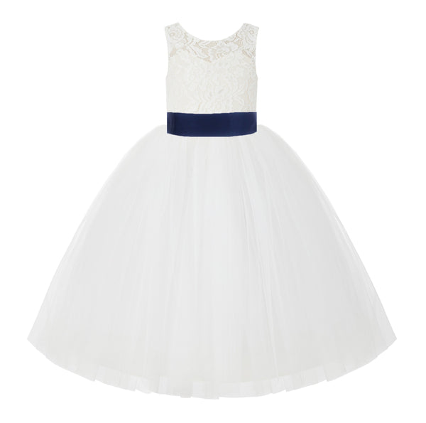 V-Back Ivory Lace Tulle Flower Girl Dress with Bow Sash Toddlers Baptism Mini Bridal Gown 212noFT(2)