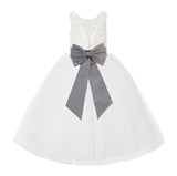 V-Back Ivory Lace Tulle Flower Girl Dress with Bow Sash Toddlers Baptism Mini Bridal Gown 212noFT(1)