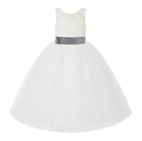 V-Back Ivory Lace Tulle Flower Girl Dress with Bow Sash Toddlers Baptism Mini Bridal Gown 212noFT(1)