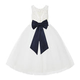 V-Back Ivory Lace Tulle Flower Girl Dress with Bow Sash Toddlers Baptism Mini Bridal Gown 212noFT(1)