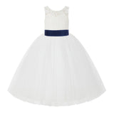 V-Back Ivory Lace Tulle Flower Girl Dress with Bow Sash Toddlers Baptism Mini Bridal Gown 212noFT(1)