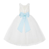 V-Back Ivory Lace Tulle Flower Girl Dress with Bow Sash Toddlers Baptism Mini Bridal Gown 212noFT(1)