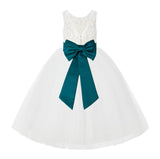 V-Back Ivory Lace Tulle Flower Girl Dress with Bow Sash Toddlers Baptism Mini Bridal Gown 212noFT(5)