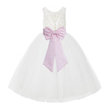 V-Back Ivory Lace Tulle Flower Girl Dress with Bow Sash Toddlers Baptism Mini Bridal Gown 212noFT(1)