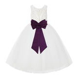 V-Back Ivory Lace Tulle Flower Girl Dress with Bow Sash Toddlers Baptism Mini Bridal Gown 212noFT(1)