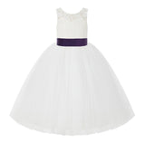 V-Back Ivory Lace Tulle Flower Girl Dress with Bow Sash Toddlers Baptism Mini Bridal Gown 212noFT(1)