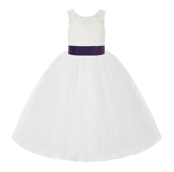 V-Back Ivory Lace Tulle Flower Girl Dress with Bow Sash Toddlers Baptism Mini Bridal Gown 212noFT(1)