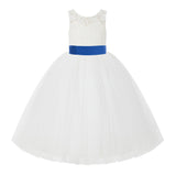 V-Back Ivory Lace Tulle Flower Girl Dress with Bow Sash Toddlers Baptism Mini Bridal Gown 212noFT(2)