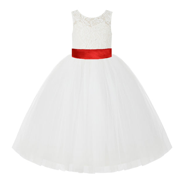 V-Back Ivory Lace Tulle Flower Girl Dress with Bow Sash Toddlers Baptism Mini Bridal Gown 212noFT(3)