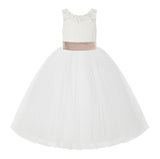 V-Back Ivory Lace Tulle Flower Girl Dress with Bow Sash Toddlers Baptism Mini Bridal Gown 212noFT(5)