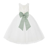 V-Back Ivory Lace Tulle Flower Girl Dress with Bow Sash Toddlers Baptism Mini Bridal Gown 212noFT(3)