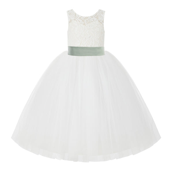 V-Back Ivory Lace Tulle Flower Girl Dress with Bow Sash Toddlers Baptism Mini Bridal Gown 212noFT(3)