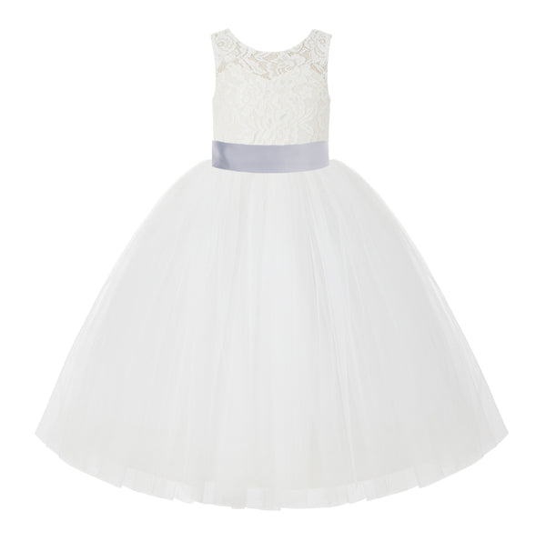 V-Back Ivory Lace Tulle Flower Girl Dress with Bow Sash Toddlers Baptism Mini Bridal Gown 212noFT(2)