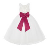 V-Back Ivory Lace Tulle Flower Girl Dress with Bow Sash Toddlers Baptism Mini Bridal Gown 212noFT(2)