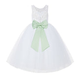 V-Back White Lace Tutu Flower Girl Dress with Tiebow for Wedding Pageant Gown Toddlers 212noFT(4)