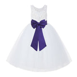 V-Back White Lace Tutu Flower Girl Dress with Tiebow for Wedding Pageant Gown Toddlers 212noFT(3)