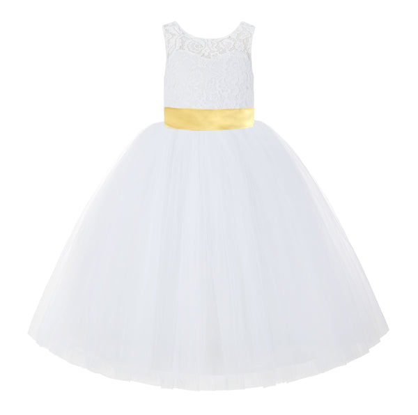 V-Back White Lace Tutu Flower Girl Dress with Tiebow for Wedding Pageant Gown Toddlers 212noFT(3)