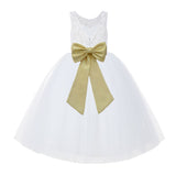 V-Back White Lace Tutu Flower Girl Dress with Tiebow for Wedding Pageant Gown Toddlers 212noFT(3)