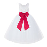 V-Back White Lace Tutu Flower Girl Dress with Tiebow for Wedding Pageant Gown Toddlers 212noFT(4)