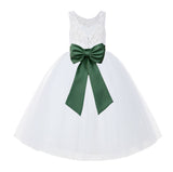 V-Back White Lace Tutu Flower Girl Dress with Tiebow for Wedding Pageant Gown Toddlers 212noFT(4)