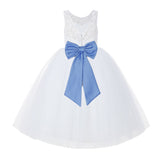 V-Back White Lace Tutu Flower Girl Dress with Tiebow for Wedding Pageant Gown Toddlers 212noFT(5)