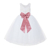 V-Back White Lace Tutu Flower Girl Dress with Tiebow for Wedding Pageant Gown Toddlers 212noFT(5)