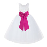 V-Back White Lace Tutu Flower Girl Dress with Tiebow for Wedding Pageant Gown Toddlers 212noFT(5)