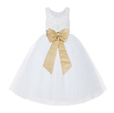 V-Back White Lace Tutu Flower Girl Dress with Tiebow for Wedding Pageant Gown Toddlers 212noFT(5)