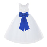 V-Back White Lace Tutu Flower Girl Dress with Tiebow for Wedding Pageant Gown Toddlers 212noFT(5)