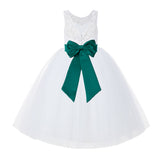 V-Back White Lace Tutu Flower Girl Dress with Tiebow for Wedding Pageant Gown Toddlers 212noFT(4)