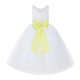 V-Back White Lace Tutu Flower Girl Dress with Tiebow for Wedding Pageant Gown Toddlers 212noFT(4)