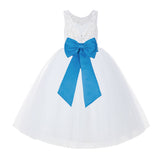 V-Back White Lace Tutu Flower Girl Dress with Tiebow for Wedding Pageant Gown Toddlers 212noFT(2)