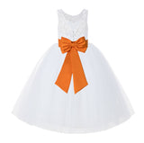 V-Back White Lace Tutu Flower Girl Dress with Tiebow for Wedding Pageant Gown Toddlers 212noFT(1)