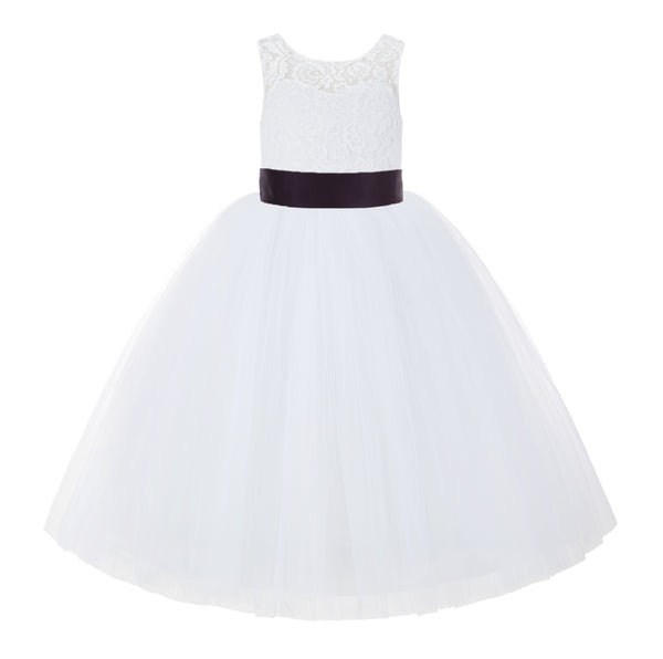 V-Back White Lace Tutu Flower Girl Dress with Tiebow for Wedding Pageant Gown Toddlers 212noFT(2)