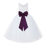 V-Back White Lace Tutu Flower Girl Dress with Tiebow for Wedding Pageant Gown Toddlers 212noFT(2)