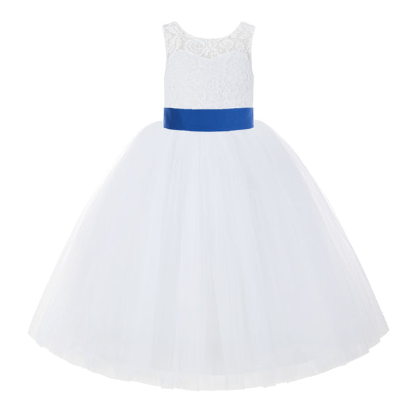 V-Back White Lace Tutu Flower Girl Dress with Tiebow for Wedding Pageant Gown Toddlers 212noFT(3)